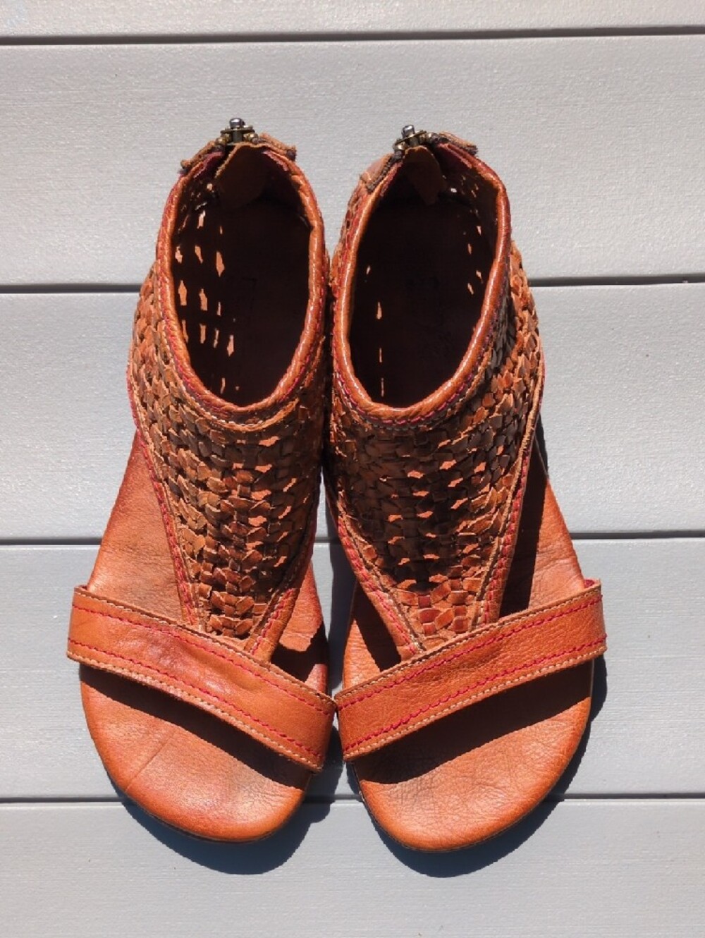 BED|STU Kimberly Tan Woven Leather Open-Toe Sandals Size 7.5